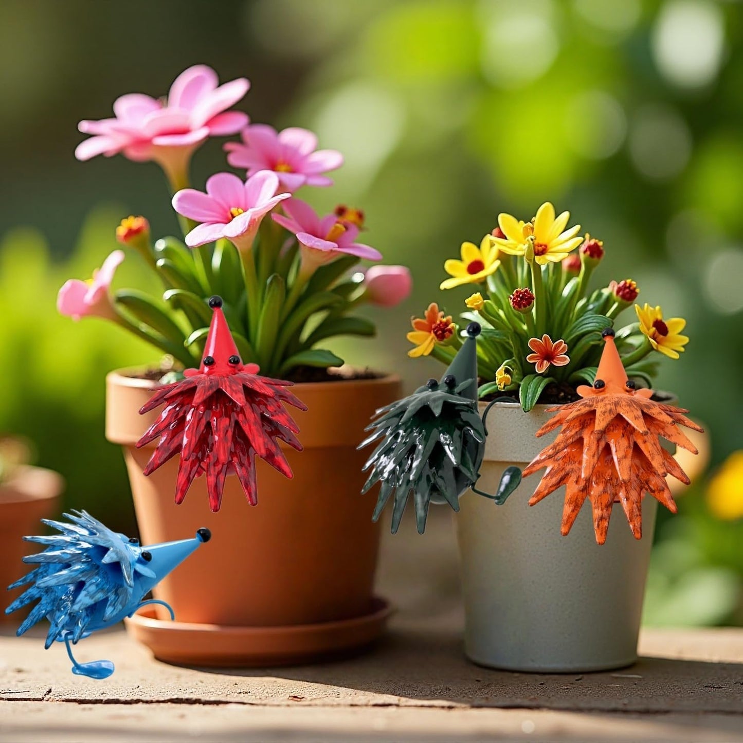 Cute Metal Hedgehog Statues (4PCS) Garden Figurines Outdoor Yard Ornaments for Patio Lawn Flower Beds Farmhouse Home Decor