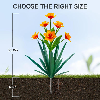 Homight Metal Agave Plant Outdoor Decoration Outdoor Garden Decoration Daffodils Flowers Mexican Yard Art Daffodils Flowers Decorative Garden Gift (3 Big Orange Daffodil)