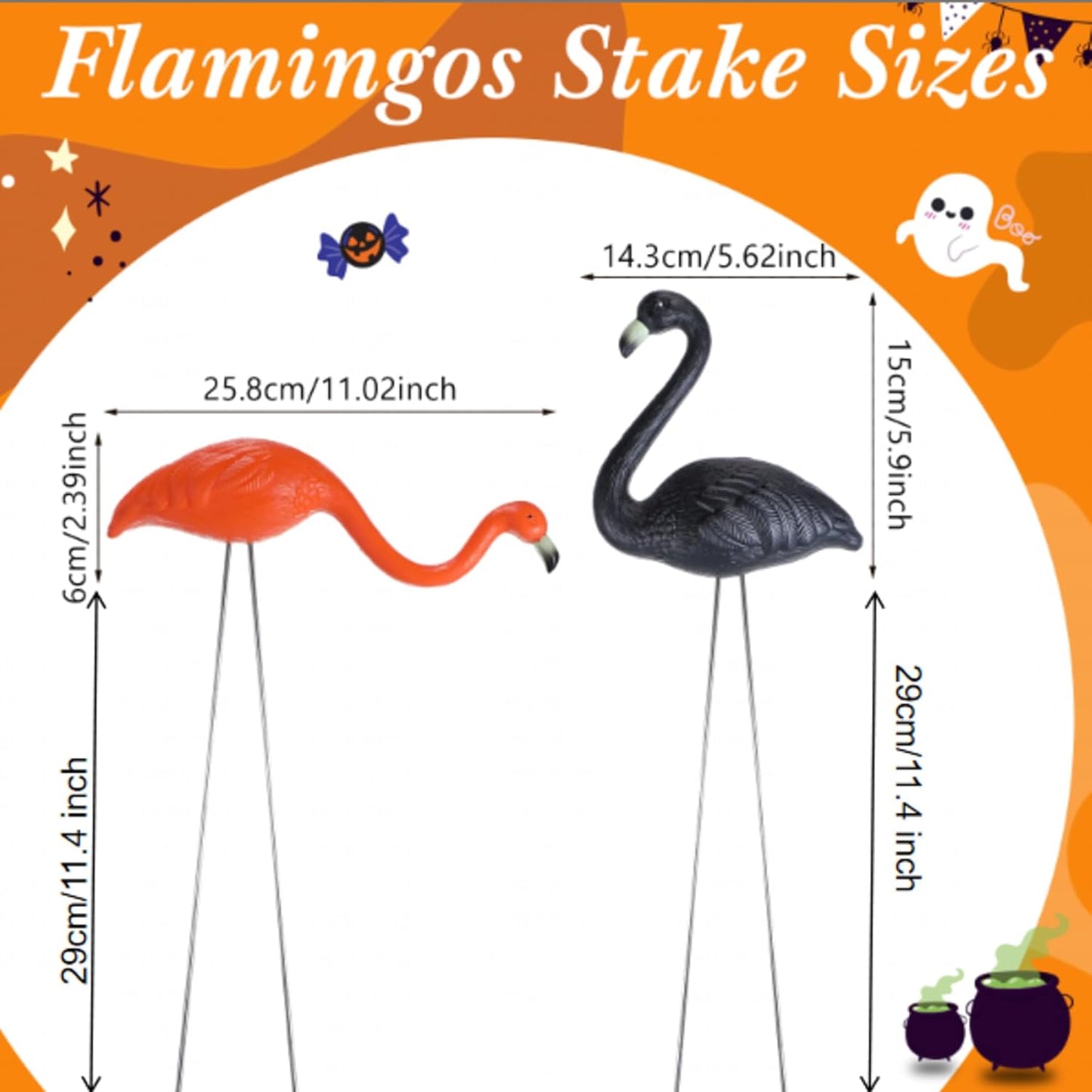 Geelin 12 Pcs Halloween Skeletons Flamingo Yard Decorations Skeleton Black Orange Buzzards Stakes for Halloween Lawn Garden Outdoor Party Decorations