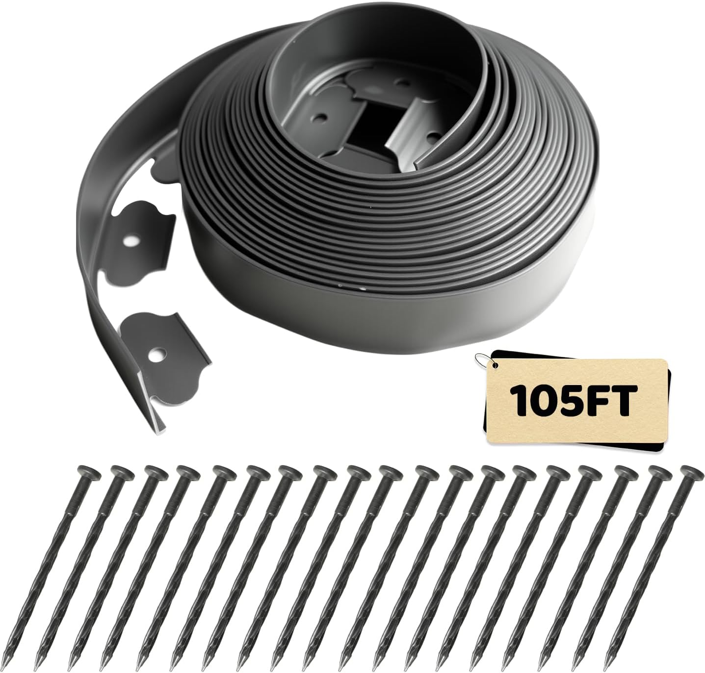Landscape Edging, 105FT Garden Edging Borders Kits with 100 Anchoring Spikes, Plastic Edging Border No Dig for Garden Flower Beds Lawn Yard Paver Pathway