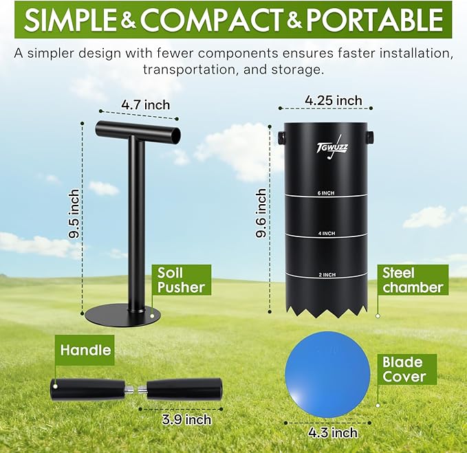 Portable Golf Hole Cutter with Detachable Grip, 4-inch and 6-inch USGA-Standard Carbon Steel Hole Digger – Backyard, Garden, Outdoor Golf Putting Green Practice
