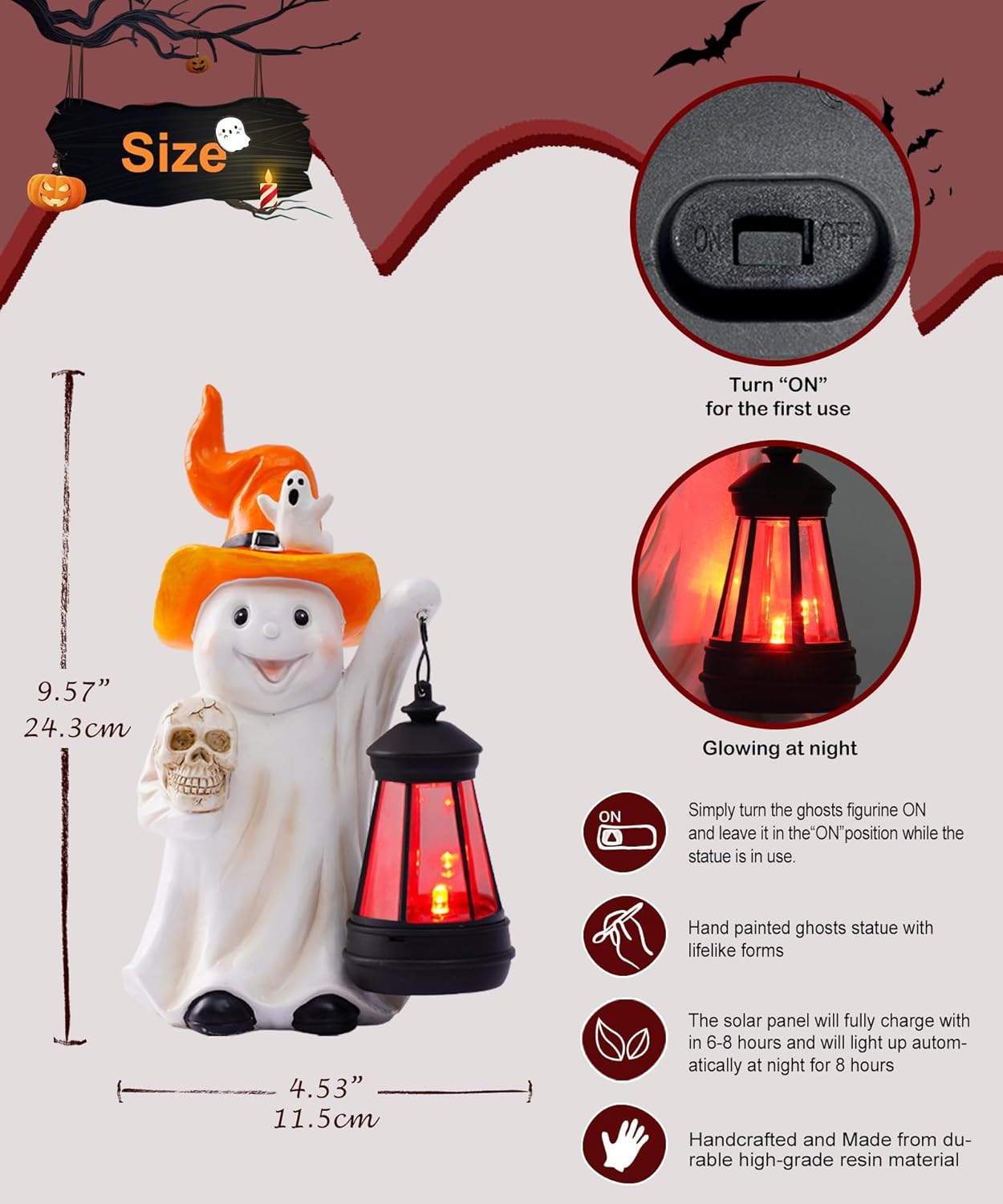 Qeeman Ghost Statues for Garden Decor : Halloween Waterproof Outdoor Decorations Yard Art Resin Figurines for Patio Balcony Porch Lawn Ornaments