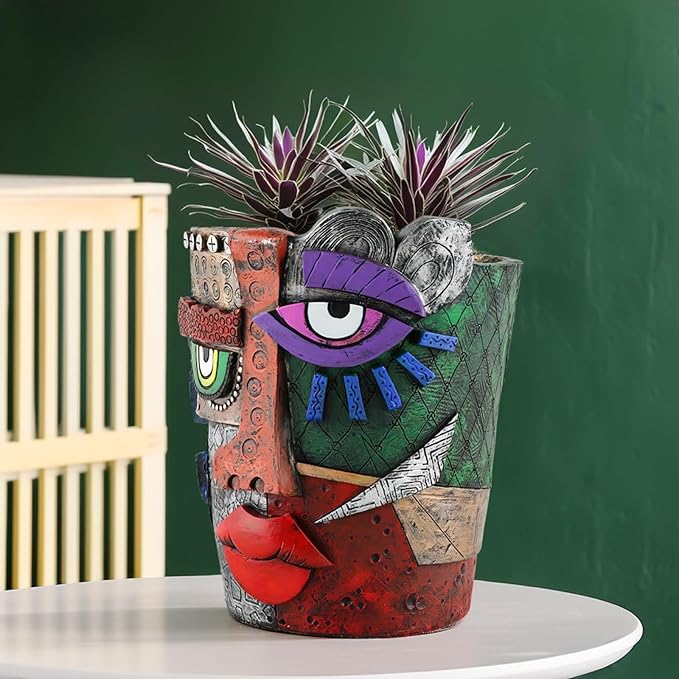 TOZLU Picasso Brutalist Abstract Beauty Face Flower Pot Ornaments Abstract Face Flower Pots Abstract Head Planter Pots Container Colorful Face Art Abstract Resin Flower Pot (Stare Flower Pot)