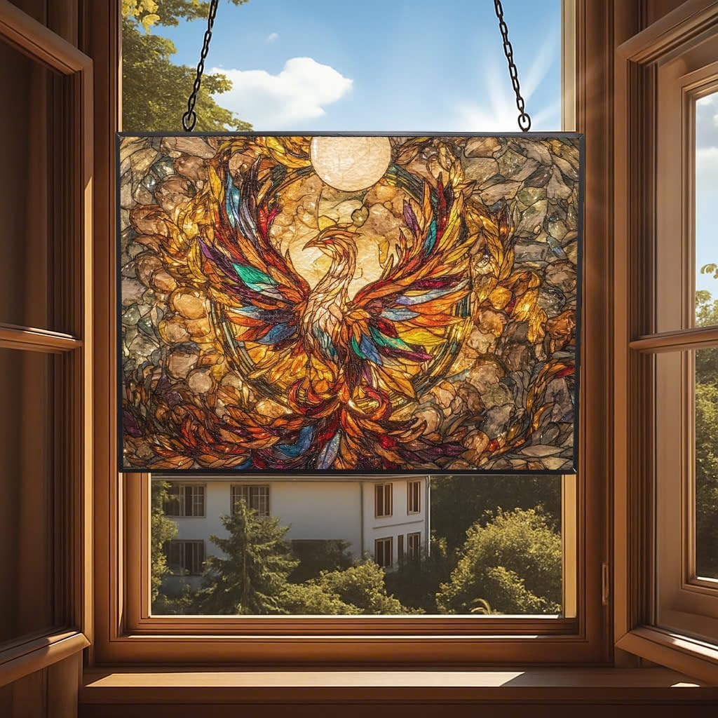 Customized Rectangle Mega Chicken Stained Glass Window Hanging Sun Catcher Halloween Haning Ornament Decoration Christmas Birthday Gifts for Lover Friends Mother