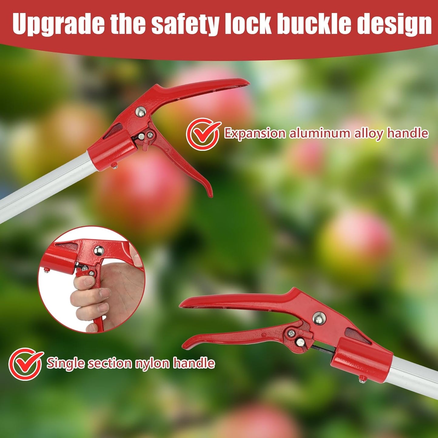 Adjustable Fruit Picker Extension 51"-91" Aluminum Telescoping Pole, Multi-Function Fruit Grabber for Lemons, Oranges, Persimmon, Avocados, Gentle Harvesting, No Bruising
