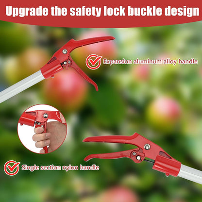 Adjustable Fruit Picker Extension 51"-91" Aluminum Telescoping Pole, Multi-Function Fruit Grabber for Lemons, Oranges, Persimmon, Avocados, Gentle Harvesting, No Bruising