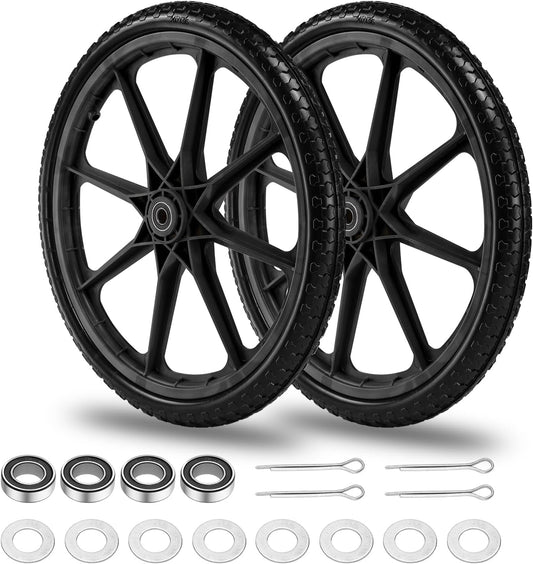 20" Flat Free Tire and Wheel with 3/4" & 5/8" Bearing, Replacement Wheels for Rubbermaid