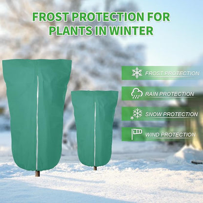 2 Pack 24"x32" Winter Plant Cover Freeze Protection, 3 oz/yd² Warm Shrub Cover with Zipper Drawstring, Frost Cloth Blankets for Fruit Tree Potted Plants Garden Cold Weather Protector