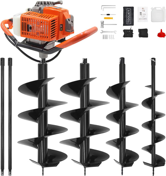 72CC Newly Upgraded Post Hole Digger Gas Powered, 2 Stroke Auger Post Hole Digger with 3 Drill Bits
