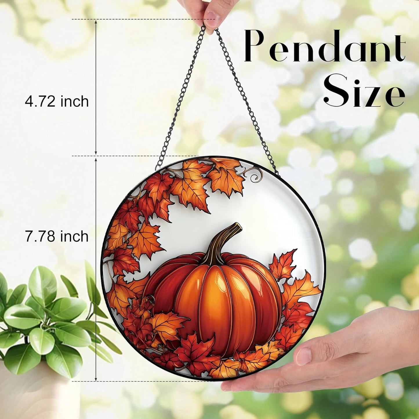Pumpkin Maple Leaf Suncatcher -7.9 in Stained Glass Window Hanging Sun Catcher Garden Decor
