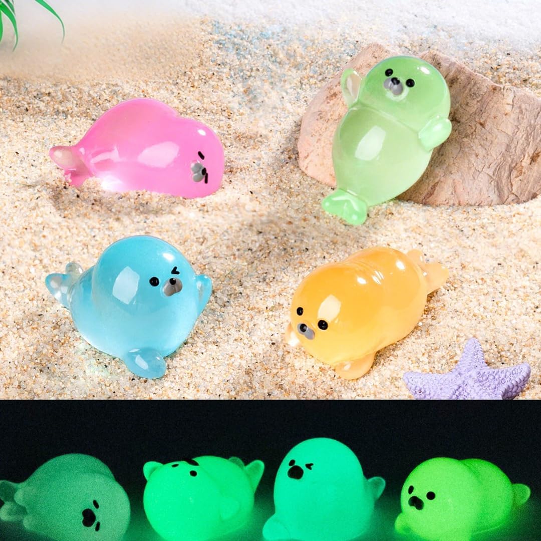 Luminous Mini Resin Ocean Animals Tiny Resin Sea Animal Tiny Turtle Octopus Dolphin Shark Miniature Figurines for Fish Tank Decorations, Glow in The Dark for Garden Miniatures Accessories 50 pcs