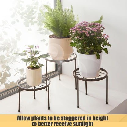 Plant Stand,5 Pack Heavy Duty Flower Pot Stands,Metal Decoration Racks,Round Plant Shelf for Planter Outdoor and indoor (Brown)