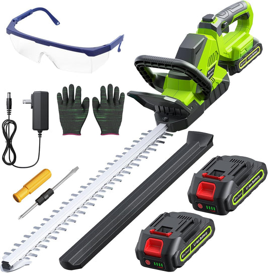 20'' Hedge Trimmer Cordless with Battery, 3000RPM Electric Handheld Bush Clipper with 2pcs 2000mAh
