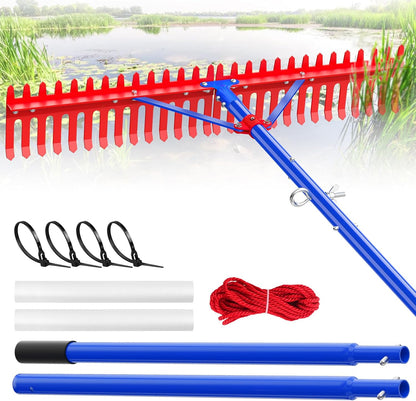 Lake Rake,Pond Rake Aquatic Weed Rakes,Large Heavy Duty Aluminum Aquatic Rakes with 7" Metal Tines 11FT Extension Handle,26FT Rope and Float for Removal of Weeds,Leaves(Patents Pending)
