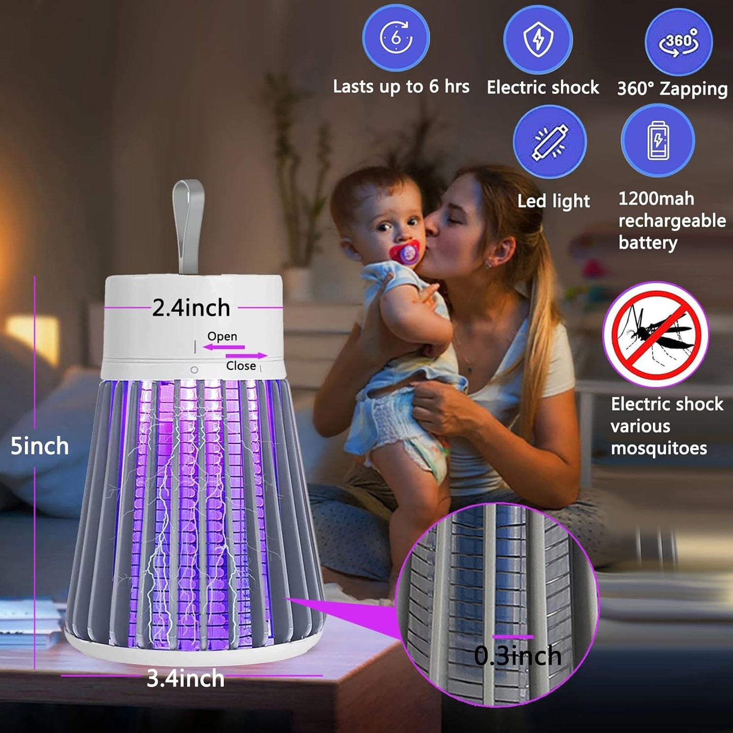 Bug Zapper Outdoor,Electric Mosquito Zapper Portable Camp Mosquito Killer,Rechargeable Indoor Fly Zapper,Electric Fly Zapper,Fly Traps,Flying Insects Zapper Indoor Outdoor (Green)