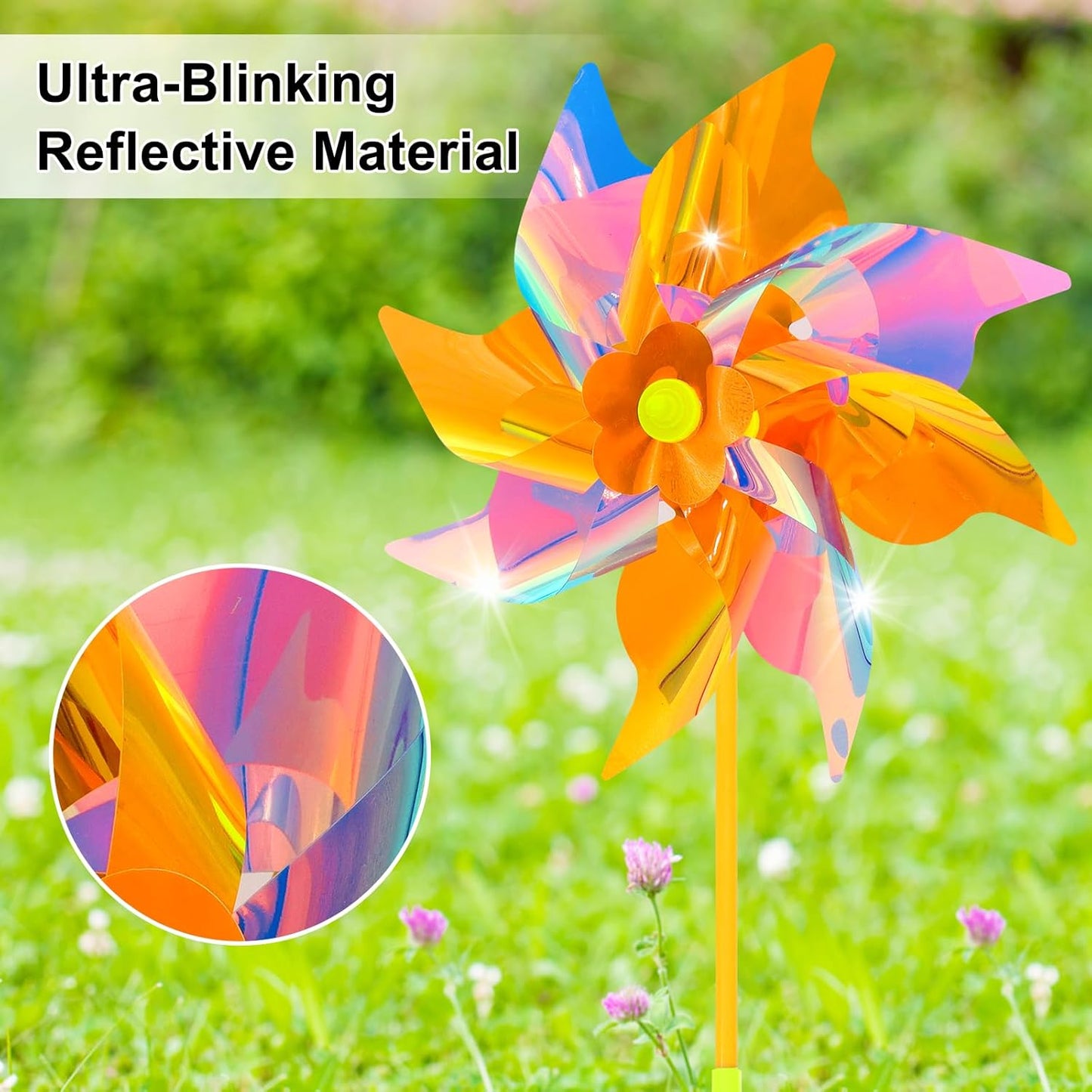 6 Pcs Reflective Pinwheels Wind Spinner for Yard and Garden, Decorative Windmill Toy Pinwheel for Kids, Colorful Garden Wind Spinners Outdoor Party Decorations, Pinwheels to Scare Birds Away