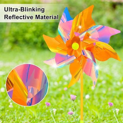 6 Pcs Reflective Pinwheels Wind Spinner for Yard and Garden, Decorative Windmill Toy Pinwheel for Kids, Colorful Garden Wind Spinners Outdoor Party Decorations, Pinwheels to Scare Birds Away