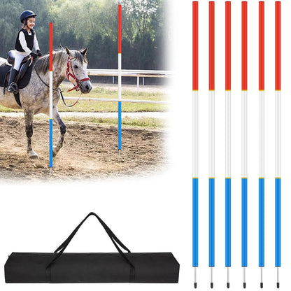 Red White Blue Pole Bending Poles for Horses - Set of 6 | Lightweight, Portable Horse Training Poles | Horse Training Equipment for Agility, Patterns, Obstacles - Easy Storage & Setup