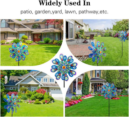 Peacock Wind Spinner, 21" Dia Large Kinetic Wind Sculptures & Spinners Outdoor, 68 Inch Tall Metal Windmill for Garden Yard Decor