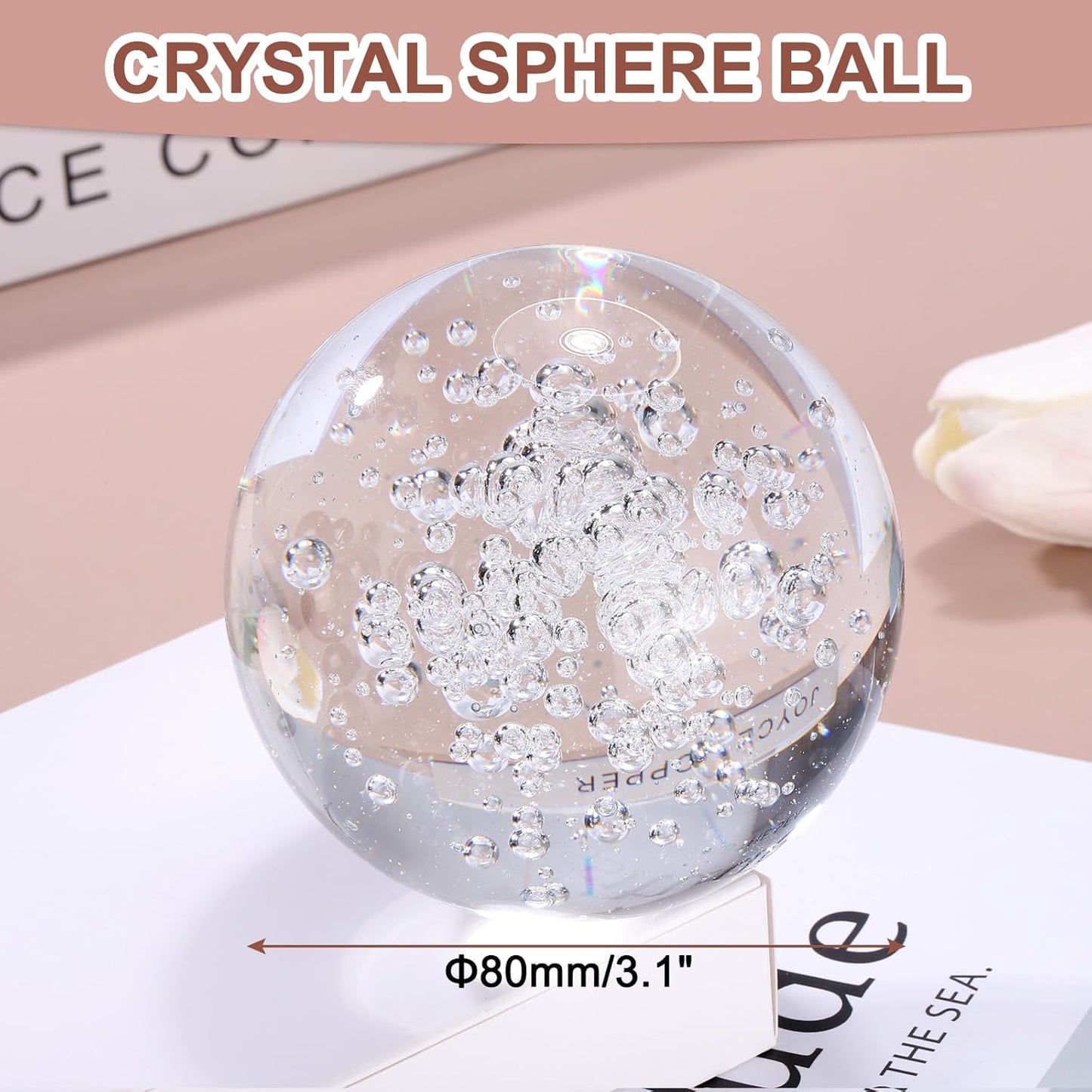 uxcell 80mm/3.1" Crystal Sphere Ball Bubble Glass Solid Decorative Sphere Crystal Ball Prop Ornament for Feng Shui Divination Fortune Telling Tabletop Fountain Decoration, Clear
