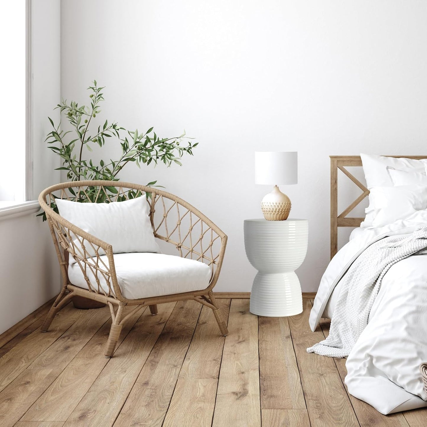 Ceramic Stool Garden Decorative: White Ceramic Stool Drum Shape for Indoor Outdoor Decor - Ceramic Tabouret for Living Room Patio Front Porch (16 inch)