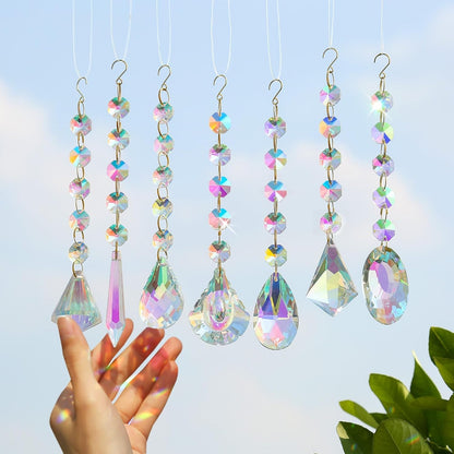 Sun Catchers for Windows Hanging, 7 Pcs Colored Crystals Suncatchers Prisms Glass Pendant Ornament for Chandelier Garden Home Room Decoration