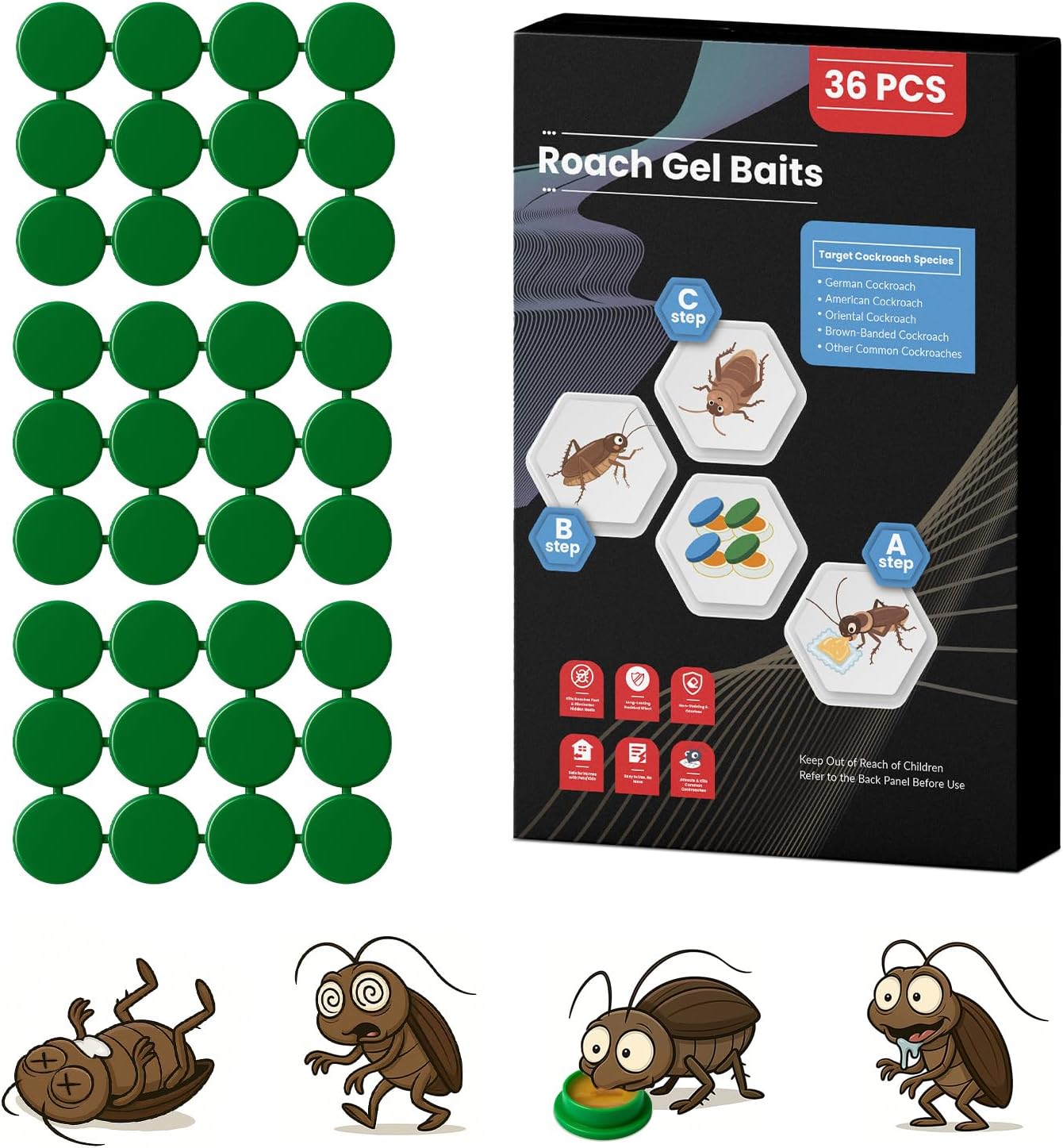 36 Pack Roach Killer Indoor Infestation Roaches Gel Bait Stations, Powerful Cockroach Killer Indoor Home for Roach Infestation, Long-Lasting & Effective Cockroach Gel Bait, Easy to Use & No Mess