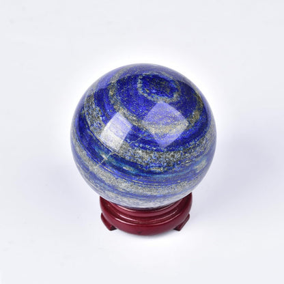 JIC Gem Large Blues Crystal Sphere with Stand Lapis Lazuli Quartz Crystal Ball Sphere Gemstone Decorative Ball for Home Decor Altar Reiki Crystal Gift 80-90mm