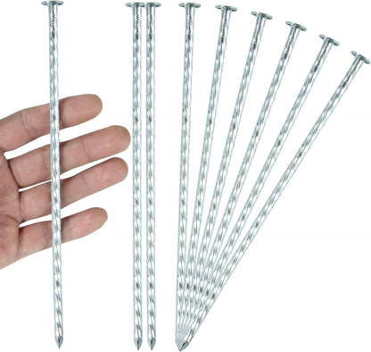 8 Inch Galvanized Spiral Landscape Spikes, Solid Metal Garden Stakes Edging Anchoring for Paver Edging, Weed Barrier, Artificial Turf, Garden Plants, Silver Bright Spikes (150)