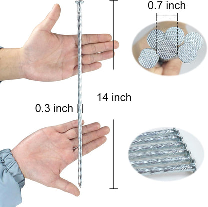 14 Inch Heavy Duty Spiral Landscape Spikes Solid Galvanized Metal Garden Stakes for Speed Bump, Wheel Stop, Paver Edging, Floor Covering, Weed Barriers, Tent, Garden Plants (25)