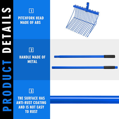 Lasnten 3 Sets Metal Manure Fork with Long Metal Handle Pitch Fork Manure Rake Heavy Duty Muck Rake for Gardening Horse Stall Stable Grass Hay Cleaning Farm Work (Blue)