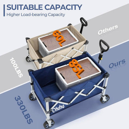 Wagon Cart Foldable Utility Wagons: Ohuhu Collapsible Folding Shopping Carts with Wheels, 85L/330 LB Capacity 600D Oxford Fabric Heavy-Duty Portable Grocery Wagon for Sports Camping Picnic Garden