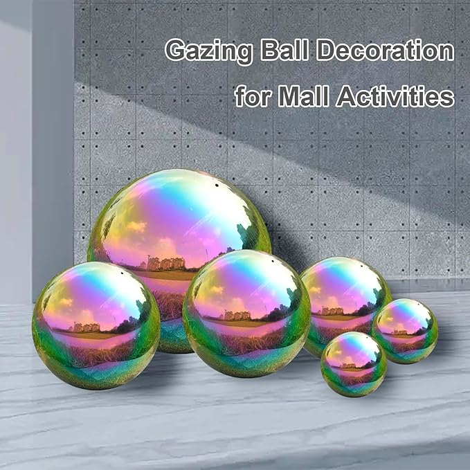 Nerien 8 Inch Gazing Ball, Stainless Steel Garden Mirror Globe, Polished Ornament Sphere, Hollow Floating Reflective Hemisphere, Home Outdoor Pond Housewarming Swimming Pool Decoration Gift, Rainbow