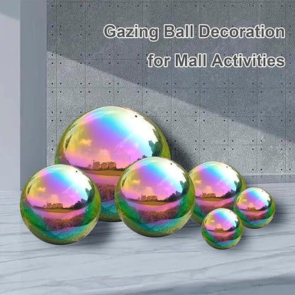 Nerien 8 Inch Gazing Ball, Stainless Steel Garden Mirror Globe, Polished Ornament Sphere, Hollow Floating Reflective Hemisphere, Home Outdoor Pond Housewarming Swimming Pool Decoration Gift, Rainbow