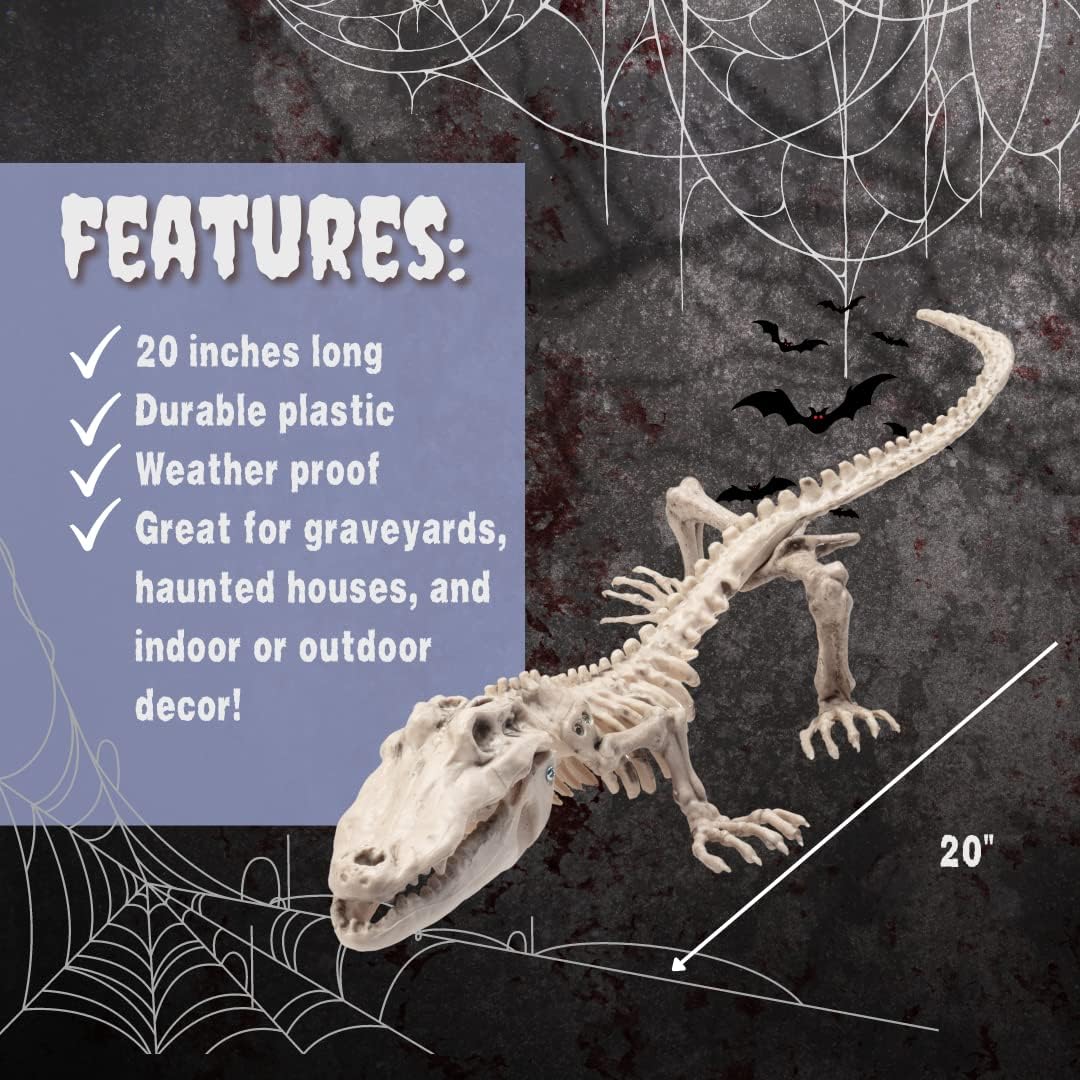 Crocodile Skeleton Halloween Decoration - 20" Long - Weather Resistant for Indoor Outdoor Use- Upgrade Your Fall Lawn Graveyard Haunted House Cemetery Party Props, Spooky Trick-or-Treat Cemetary Decor