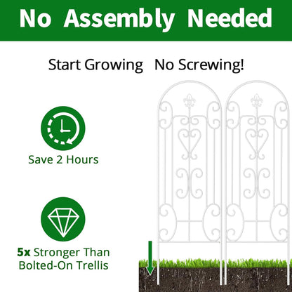 AMAGABELI Garden & Home 2 Pack 60" x 18" Garden Trellis for Climbing Plants Outdoor Plants Roses Trellis Vegetables Vines Flowers Clematis Metal White Trellis