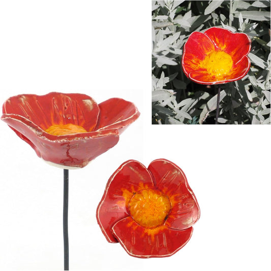 Ceramic Garden Decor - Flower Lawn stake - Outdoor statue - Perfect, unique gifts for gardeners woman, men, yard gifts - Handmade, Frostproof