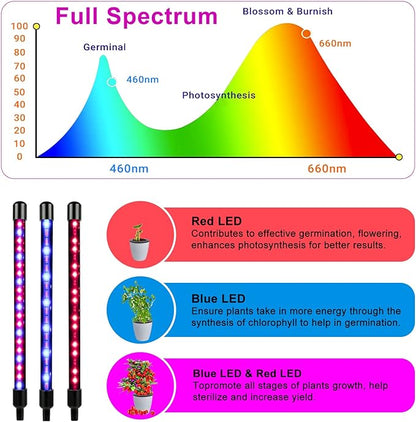 Grow Lights for Indoor Plants, Full Spectrum LED Plant Lamps with Clips and 3m Cables for Seeding Growing(2 Pack)