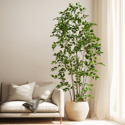 Artificial Ficus Tree Indoor 8ft, Large Potted Faux Tree with Realistic Silk Leaves & Trunk for Home Office, Living Room Corner Decor