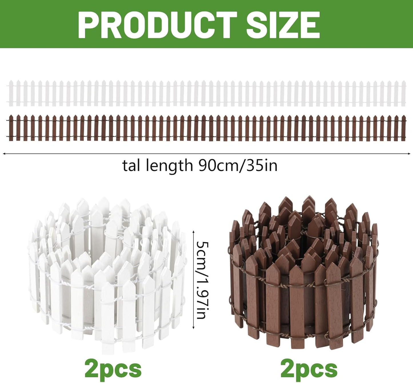 4 Pcs 35 Inch Fairy Garden Decor Mini Fence, Wood Picket Fence for Fairy Garden Supplies, Small Picket Fence for Doll House Decor DIY Crafts Plant Pot Micro Landscape Ornaments