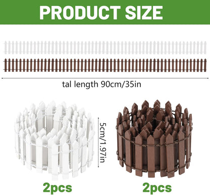 4 Pcs 35 Inch Fairy Garden Decor Mini Fence, Wood Picket Fence for Fairy Garden Supplies, Small Picket Fence for Doll House Decor DIY Crafts Plant Pot Micro Landscape Ornaments