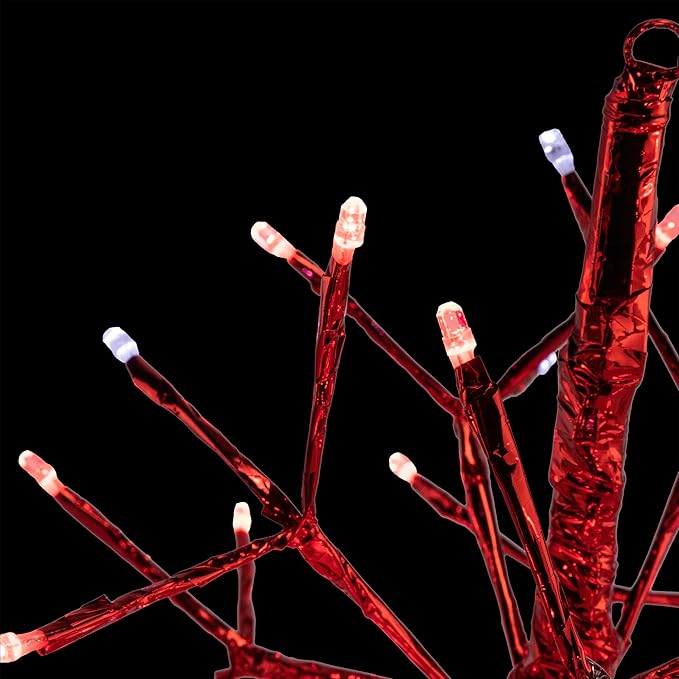 Alpine Corporation 10" H Indoor Christmas Twig 3D Hanging Snowflake Ornament with LED Lights, Red, Christmas Decoration