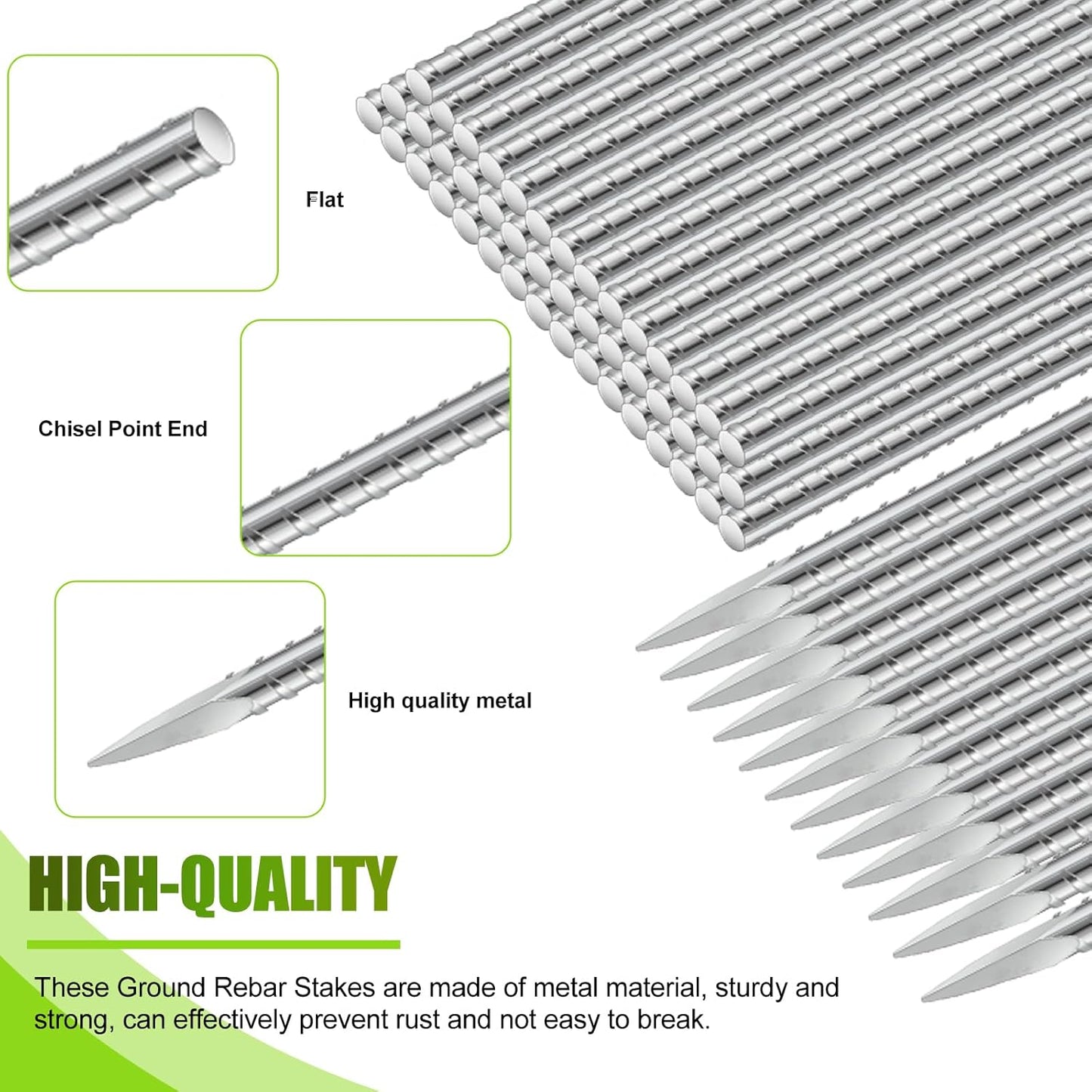 Gisafai 8 Pcs 16 Inch Ground Rebar Stakes Heavy Duty Ground Anchors Steel Plant Support Garden Stake Long Straight Metal Spikes with Chisel Point End for Concrete Timber Garden Plant Tent