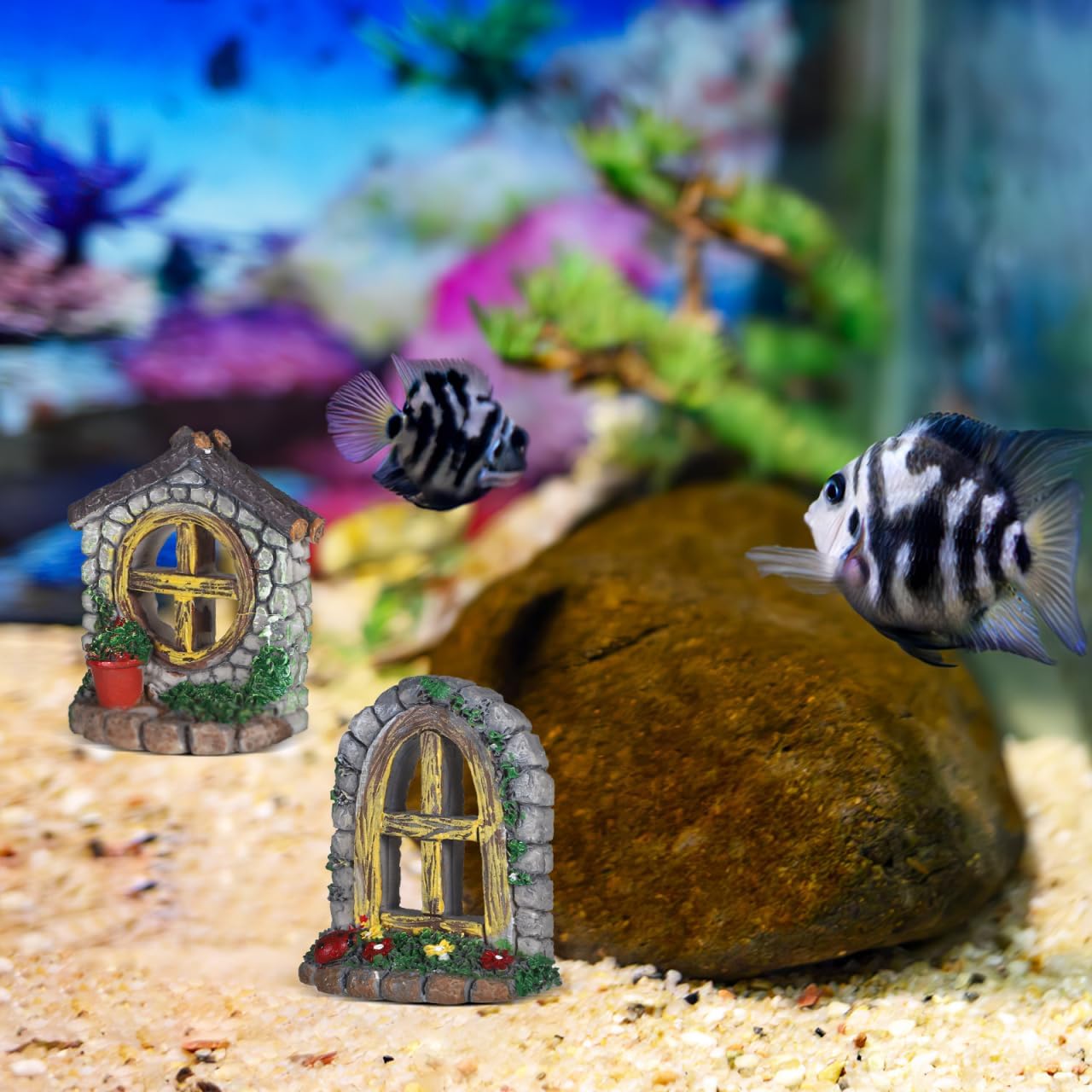VOSAREA 4PCS Fairy Garden Windows and Door Set - Miniature Resin Gnome House Accessories for Outdoor Decor - for Trees Yards and Micro Landscapes