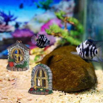 VOSAREA 4PCS Fairy Garden Windows and Door Set - Miniature Resin Gnome House Accessories for Outdoor Decor - for Trees Yards and Micro Landscapes