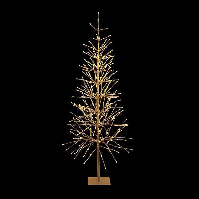 Alpine Corporation 65" H Indoor/Outdoor Pre-Lit Silver Foil Christmas Tree with Yard Stake and 360 LED Lights, Christmas Decoration