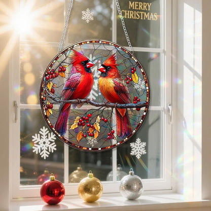 Xmas Suncatcher Bird Window Hanging - Christmas Snowman Suncatcher for Door Terrace Garden Home Decor， Winter Rainbow Maker Birthday Gifts for Lovers Women Men Dad Mom