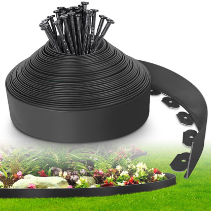 4-Inch x 50 FT Landscape Edging Border with 75 Spikes, Garden Edging Lawn Border Kit, Plastic