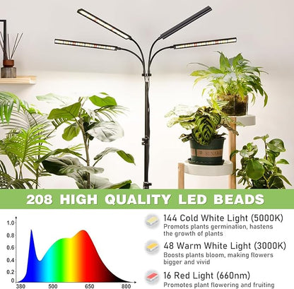 FOXGARDEN Grow Lights for Indoor Plants Full Spectrum with Tripod Stand, Tall Grow Lights for Indoor Growing with Flexible Gooseneck, Four-Head Plant Light with 4/8/12H Timer & 4 Brightness Levels