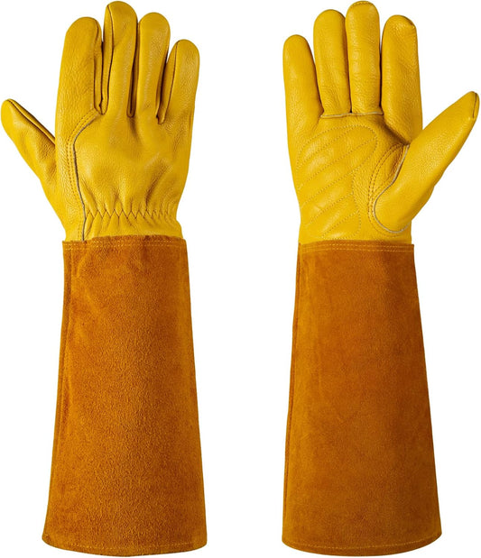 Acdyion Gardening Gloves for Women/Men Rose Pruning Thorn & Cut Proof Long Forearm Protection Gauntlet, Resistant Thick Cowhide Leather Work Garden Gloves
